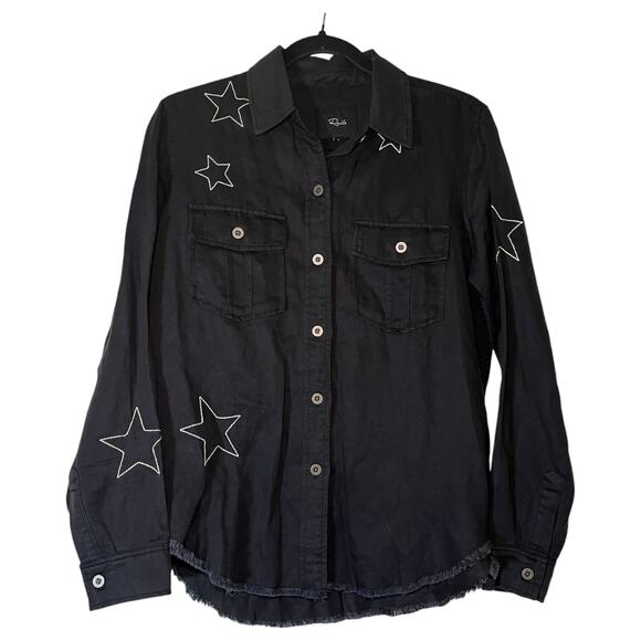 Rails Loren Black Embroidered Stars Raw Hem Long Sleeve Shirt Jacket Shacket S - Picture 2 of 10